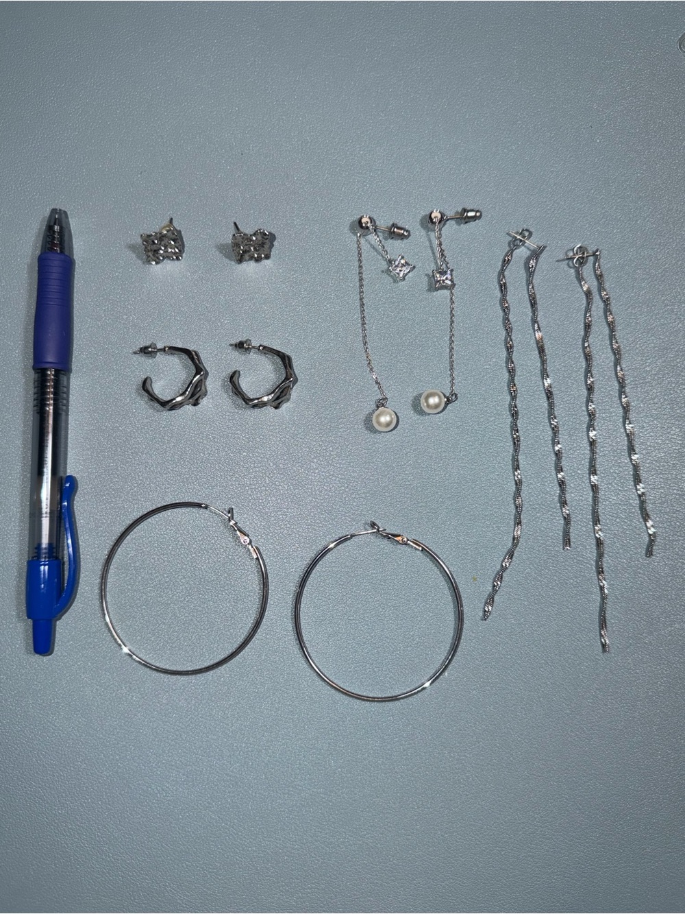 Silver Tone Mixed Earring Set - Pearl Drop, Hoop & Stud Styles